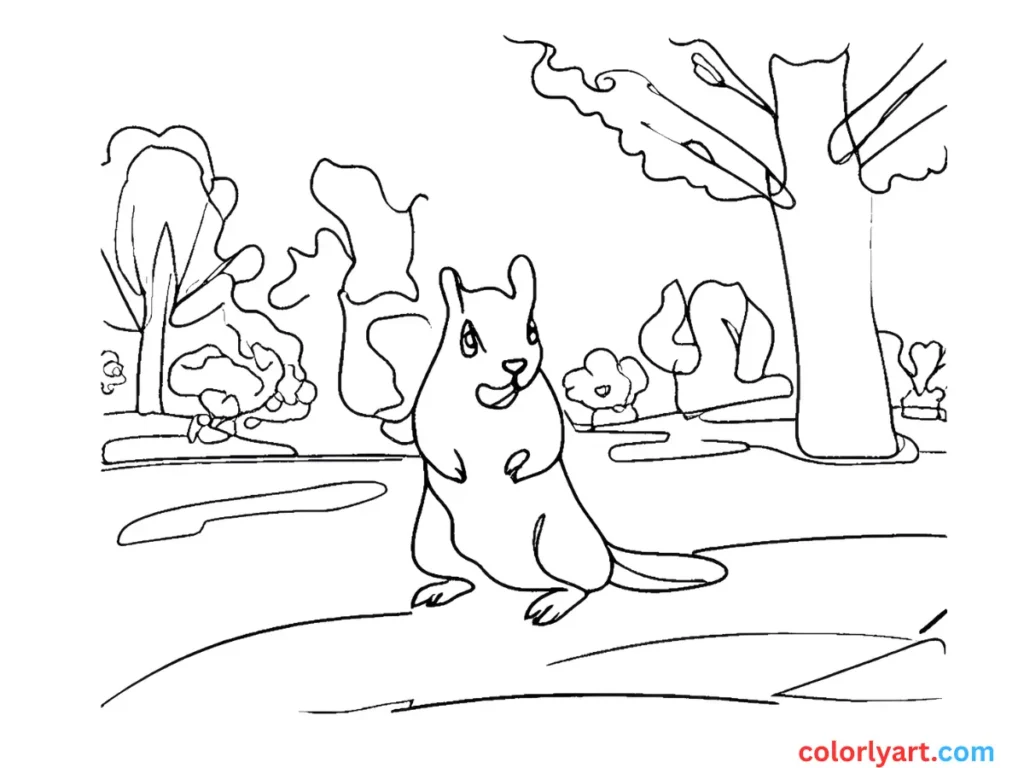 Color a chattering squirrel with a bushy tail.