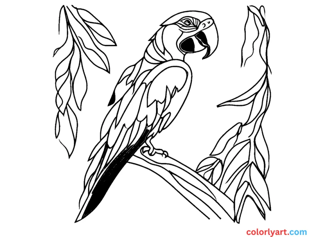 chirping macaw in tropical hues.
