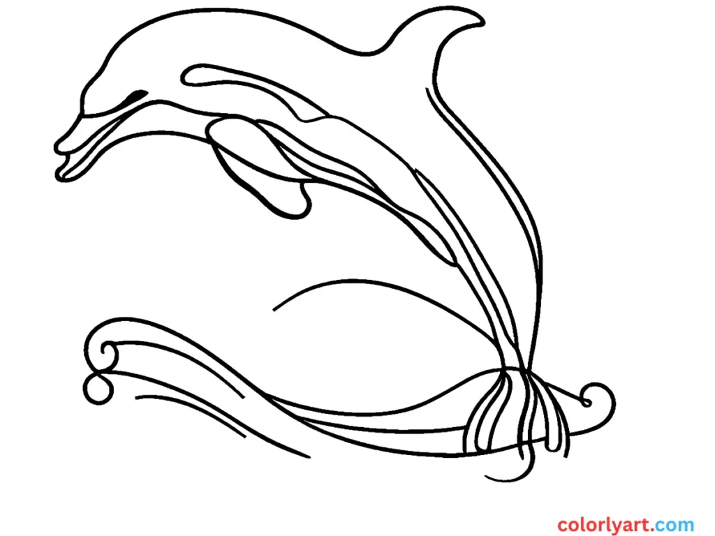 Color a friendly dolphin leaping in waves.