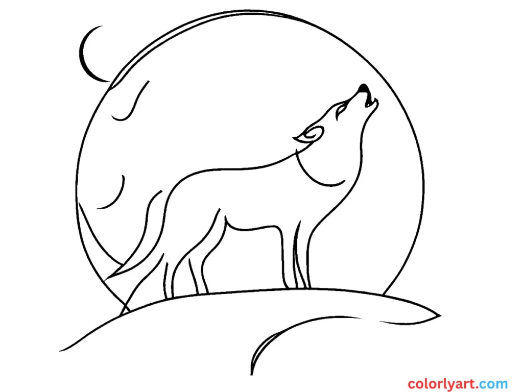 Color a howling wolf under the moon.