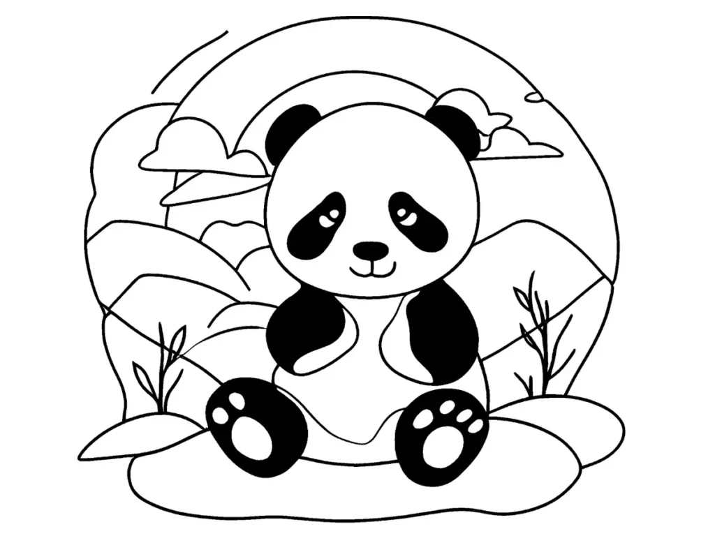 Create a sunset scene behind Pandy Paws