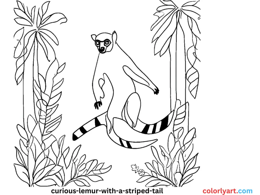Color a curious lemur with a striped tail.