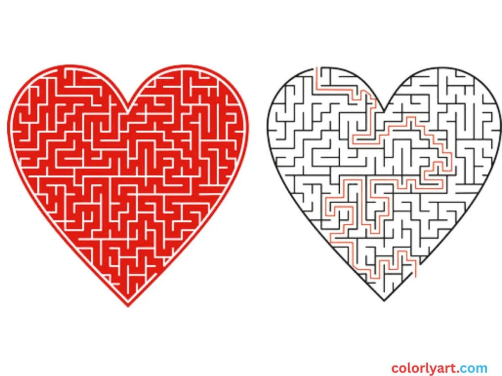 heart maze with playful colors.