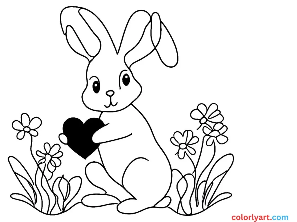 Shade a cartoon bunny with a heart.