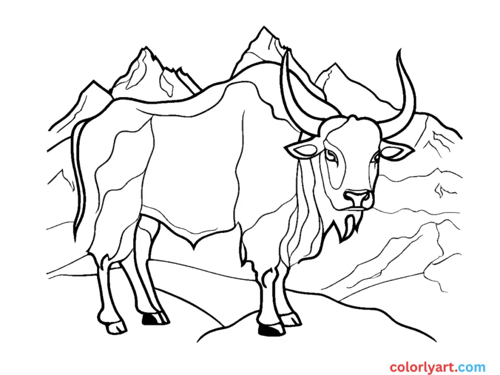 Shade a sturdy yak in mountain grays.