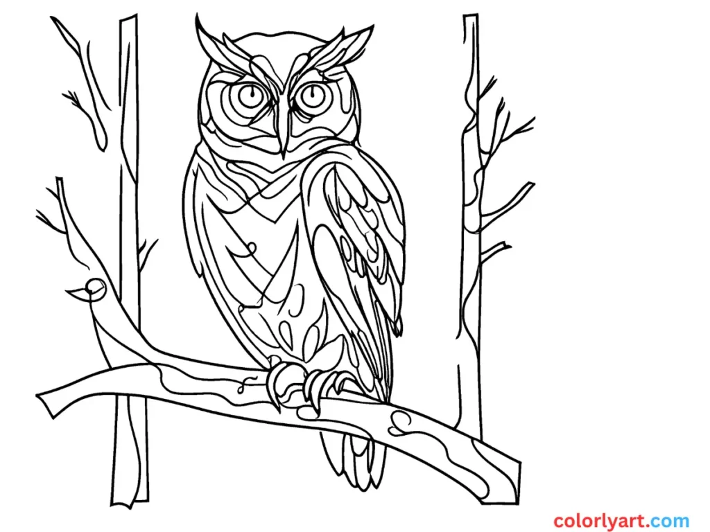 Shade a wise owl perched in a tree.