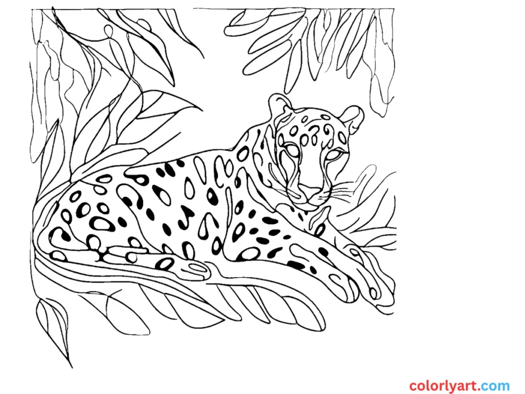 Create a spotted leopard hiding in trees.